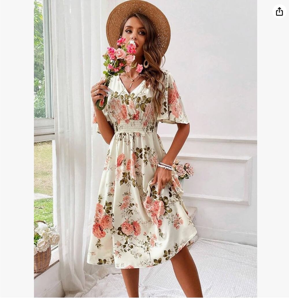 Dress Women Size M Sleeveless 2024 Floral Print Smocked Waist